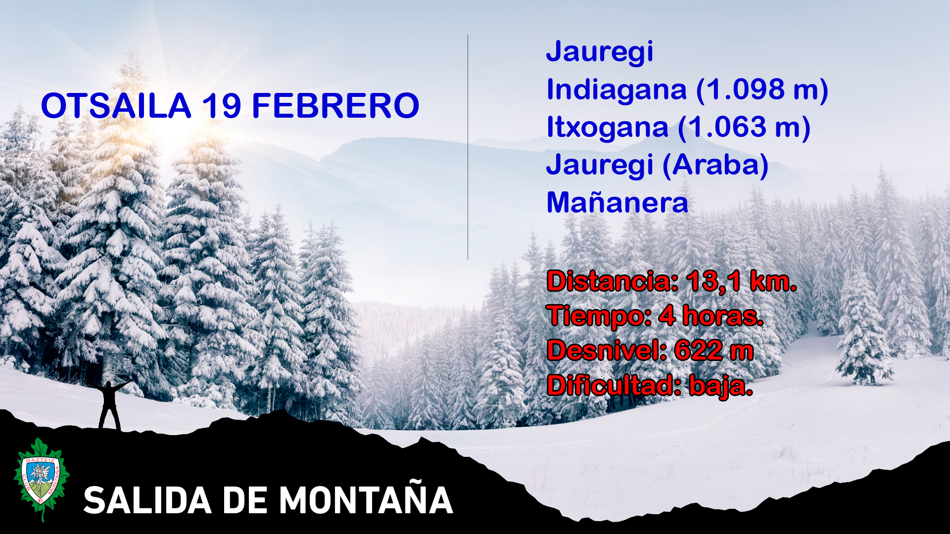 Foto Cambio en la salida programada para el 19 de febrero a Leitza